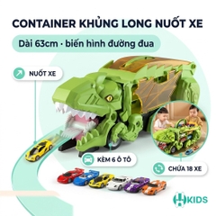 Đồ chơi container khủng long cỡ lớn nuốt xe ô tô biến hình đường đua cầu trượt kèm sẵn nhiều ô tô hợp kim cho bé