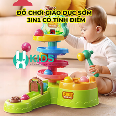 Đồ chơi giáo dục sớm đa năng 3in1 có đập chuột cùng đường trượt kết hợp bắn bóng tính điểm cho bé từ 6 tháng - 3 tuổi