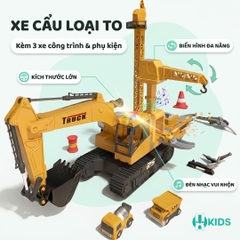 Đồ chơi máy xúc, xe cẩu cỡ lớn biến hình đa chức năng kèm nhiều xe xây dựng công trường có đèn nhạc vui nhộn cho bé