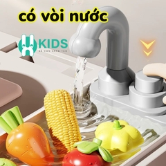 Đồ chơi nhà bếp loại mới Châu Âu cỡ lớn cao 42cm đầy đủ hiệu ứng khói vòi nước kèm nhiều phụ kiện nấu ăn hoa quả cho bé