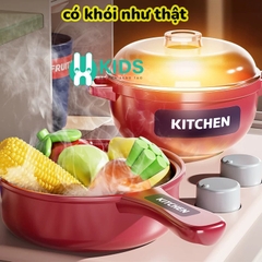 Đồ chơi nhà bếp loại mới Châu Âu cỡ lớn cao 42cm đầy đủ hiệu ứng khói vòi nước kèm nhiều phụ kiện nấu ăn hoa quả cho bé