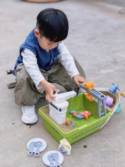 Đồ chơi thuyền chở hàng tàu thủy cỡ lớn giáo dục đa chức năng có trò chơi câu cá, vòi phun nước, dụng cụ nấu ăn cho bé