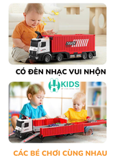Đồ chơi xe tải container cỡ lớn biến dạng bãi đỗ xe kết hợp đường đua dài 1m3 có đèn nhạc kèm sẵn 8 ô tô hợp kim cho bé