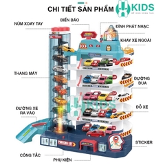 Bãi đỗ xe gara ô tô 5 tầng kết hợp đường đua có nhạc kèm sẵn 8 ô tô nhiều màu sắc cho bé