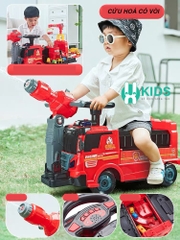 Xe chòi chân scooter thông minh biến dạng 2in1 mô phỏng ô tô cứu hoả có vòi phun nước, máy xúc cần cẩu cho bé