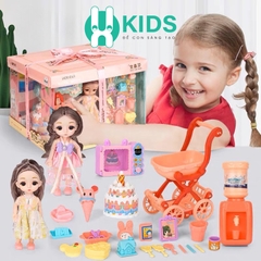 Hộp quà ngọt ngào: Ngôi nhà búp bê mini (có đèn ) đầy đủ đồ chơi các chủ đề cho bé