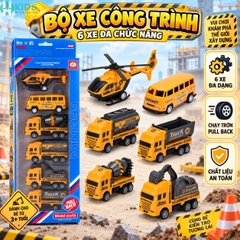 Bộ 6 Xe Công Trình Mini Cho Bé Chạy Đà Pull Back – Đồ Chơi Phương Tiện Xây Dựng