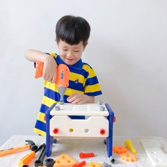 Đồ chơi ốc vít, lắp ráp kĩ sư 2in1 kết hợp ghế ngồi cỡ lớn cho bé có máy khoan điện, dụng cụ sửa chữa cho bé