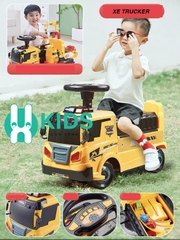 Xe chòi chân scooter thông minh biến dạng 2in1 mô phỏng ô tô cứu hoả có vòi phun nước, máy xúc cần cẩu cho bé