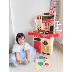 Đồ chơi nhà bếp cỡ lớn cao 100cm 89 chi tiết nấu ăn có máy hấp trứng, vòi nước kèm hiệu ứng đèn âm thanh cho bé