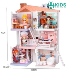 Bộ đồ chơi ngôi nhà búp bê cao cấp 4in1 lắp ráp 3 tầng kích thước lớn kèm nhiều búp bê siêu xinh dành cho bé gái