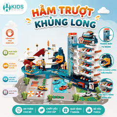 HẦM TRƯỢT KHỦNG LONG – ĐƯỜNG ĐUA SIÊU HOT CHO BÉ , Tặng kèm 4 xe mini