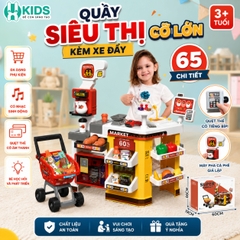 Đồ chơi quầy bán hàng siêu thị cỡ lớn kèm xe đẩy với máy quẹt thẻ, mã vạch có hiệu ứng âm thanh ánh sáng cho bé
