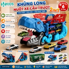 Khủng Long Nuốt Xe Cầu Trượt 2in1 Cho Bé – Tặng Kèm 6 Xe Con