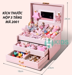Hộp đựng trang sức sẵn nhiều phụ kiện vòng cổ, vòng tay, bông tai nhẫn, nơ buộc tóc dễ thương cho bé gái