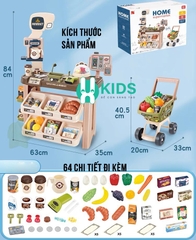 Đồ chơi siêu thị bán hàng size to lớn 64pcs kèm xe đẩy có quầy pha cafe, quầy tính tiền, máy quẹt thẻ có đèn nhạc cho bé