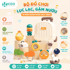 Bộ đồ chơi xúc xắc, gặm nướu mọc răng, lục lạc 10 món cao cấp kèm vali đựng có thể đun sôi tiệt trùng cho bé sơ sinh