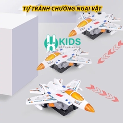 Đồ chơi máy bay chiến đấu cỡ lớn biến hình robot tự tránh chướng ngại vật kèm đèn LED có nhạc vui nhộn cho bé
