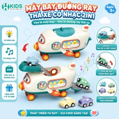Máy bay đường ray thả xe ô tô có nhạc – đồ chơi 2in1 kèm ô tô mini siêu vui cho bé 3+