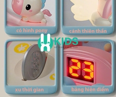 Máy gắp gấu mini phiên bản mới ngựa pony cánh tiên có nhạc đèn led chiếu hoạt hình cỡ lớn sẵn nhiều xu gấu bóng cho bé