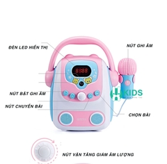 Đồ chơi máy hát karaoke di động cao cấp cho bé kèm mic ghi âm, loa phát nhạc có kết nối Bluetooth tích hợp đèn LED