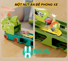 Xe tải container vận chuyển khủng long cỡ lớn biến hình đường ray ô tô siêu tốc dài 2m1 kèm nhiều ô tô cho bé