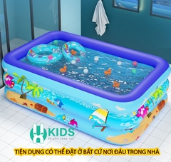 Bể bơi thành cao 3 tầng cao cấp cỡ lớn tới 2m6, hồ bơi phao bơm hơi điện dày dặn, đáy chống trơn trượt an toàn cho bé