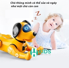 Đồ chơi chó robot điều khiển từ xa kèm pin sạc có sủa gáy, phát giọng nói đối thoại, nhảy múa thông minh cho bé