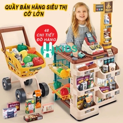 Đồ chơi quầy bán hàng siêu thị cỡ lớn kèm xe đẩy với máy quẹt thẻ, mã vạch có hiệu ứng âm thanh ánh sáng cho bé