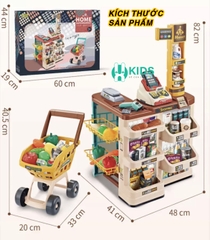 Đồ chơi quầy bán hàng siêu thị cỡ lớn kèm xe đẩy với máy quẹt thẻ, mã vạch có hiệu ứng âm thanh ánh sáng cho bé