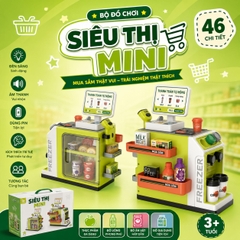 Bộ đồ chơi siêu thị mini cho bé kèm máy quét tính tiền 46 chi tiết – quầy bán hàng mô phỏng có đèn âm thanh