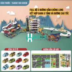 Full Bộ Đồ Chơi Đường Đua Khủng Long Siêu Tốc Kết Hợp Garage 5 Tầng Cho bé