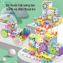 Bộ Xếp Hình Bánh Răng Chuyển Động 203 Chi Tiết, Đường Ray Xe Điện Lắp Ráp Sáng Tạo Cho Bé
