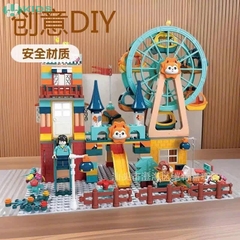 Bộ Khối Lắp Ráp Đường Ray Công Viên 303 Chi Tiết Có Vòng Quay Và Xe Cho Bé 6 Tuổi+