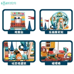 Bộ Khối Lắp Ráp Đường Ray Công Viên 303 Chi Tiết Có Vòng Quay Và Xe Cho Bé 6 Tuổi+