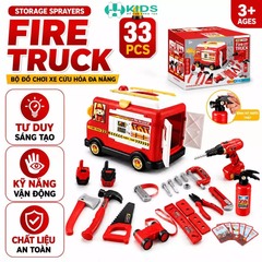 Xe Cứu Hỏa Đồ Chơi Có Nhạc Đèn, Bộ Dụng Cụ Sửa Chữa Nhập Vai Lính Cứu Hỏa 33 Chi Tiết