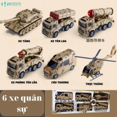 Set 6 Xe Ô Tô Quân Sự Cỡ Lớn, Xe Tăng Tên Lửa Trực Thăng Cứu Thương Chạy Đà Cho Bé