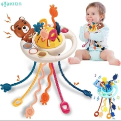 Đồ Chơi Kéo Dây Silicone 5in1 Cho Bé, Bảng Bận Rộn Luyện Cầm Nắm Và Vận Động Tinh