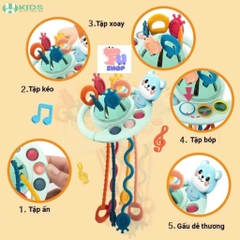 Đồ Chơi Kéo Dây Silicone 5in1 Cho Bé, Bảng Bận Rộn Luyện Cầm Nắm Và Vận Động Tinh