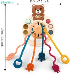 Đồ Chơi Kéo Dây Silicone 5in1 Cho Bé, Bảng Bận Rộn Luyện Cầm Nắm Và Vận Động Tinh