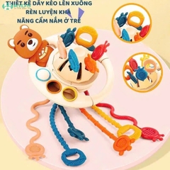 Đồ Chơi Kéo Dây Silicone 5in1 Cho Bé, Bảng Bận Rộn Luyện Cầm Nắm Và Vận Động Tinh