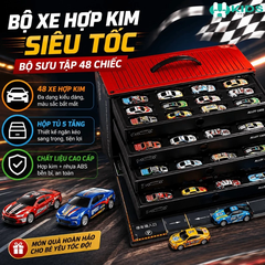 Hộp 48 Xe Ô Tô Hợp Kim, Vali Container Kèm Thảm Đường Đua Và Bãi Đỗ Xe Cho Bé