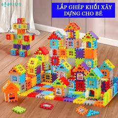 Bộ Xếp Hình Ngôi Nhà 156 Chi Tiết, Khối Lắp Ghép Xây Dựng Lâu Đài Nhiều Màu Cho Bé 3+