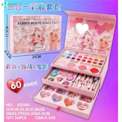Hộp Makeup 60 Chi Tiết Kèm Phụ Kiện Trang Điểm 3in1 Cho Bé