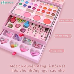 Hộp Makeup 60 Chi Tiết Kèm Phụ Kiện Trang Điểm 3in1 Cho Bé