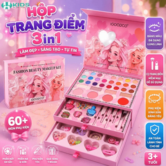 Hộp Makeup 60 Chi Tiết Kèm Phụ Kiện Trang Điểm 3in1 Cho Bé