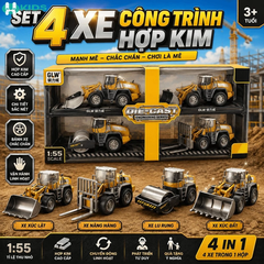 Set 4 Xe Công Trình Hợp Kim Tỷ Lệ 1:55 Cho Bé