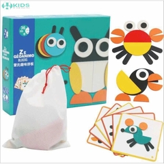 Bộ Đồ Chơi Ghép Hình Gỗ Các Con Vật Montessori – Xếp Hình Sáng Tạo Theo Thẻ Mẫu Cho Bé