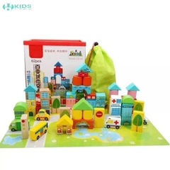 Bộ Xếp Hình Gỗ Thành Phố Giao Thông 62 Chi Tiết Cho Bé