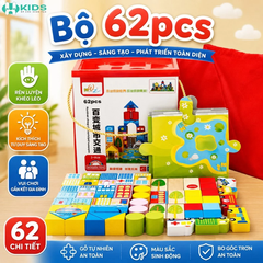 Bộ Xếp Hình Gỗ Thành Phố Giao Thông 62 Chi Tiết Cho Bé
